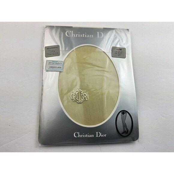 Vintage Christian Dior Embroidered Ankle Logo Pantyhose Tights Japan Size M - Picture 1 of 6